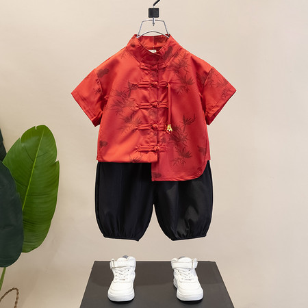 酷派熊&酷派熊&红色竹子汉服套装挂拍图