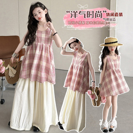 柒禧&柒禧&红格子叠穿套装