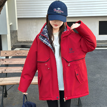 小莲蓬&小莲蓬&XLP格子冲锋衣红-T1133