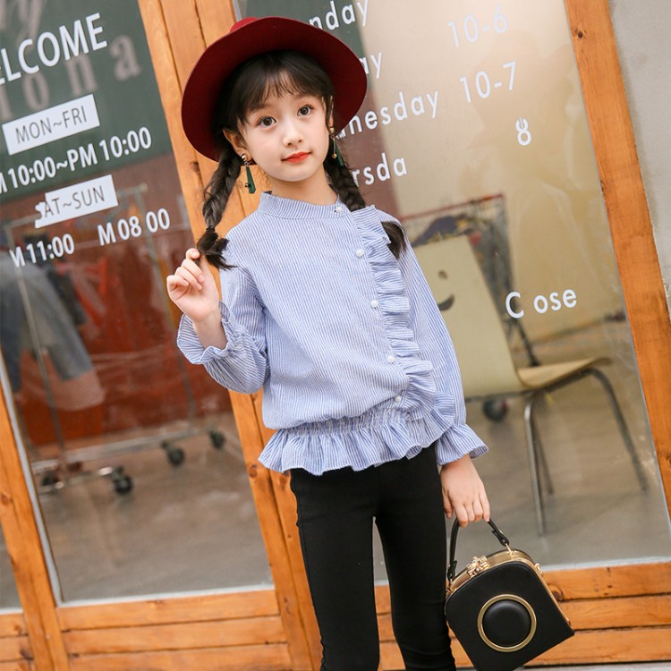 New Spring Girl's Korean Edition Westernized Stripe Shirt