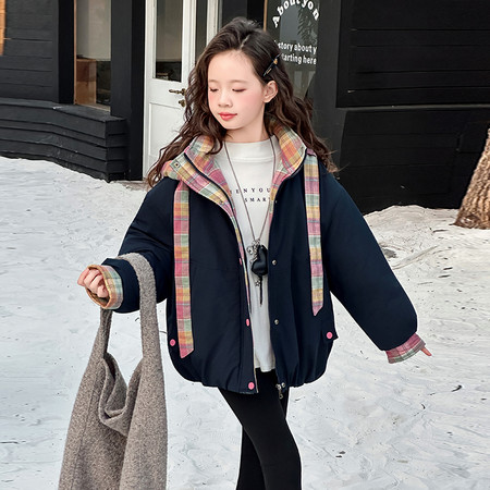 龙塘&龙塘&拼色格子棉衣