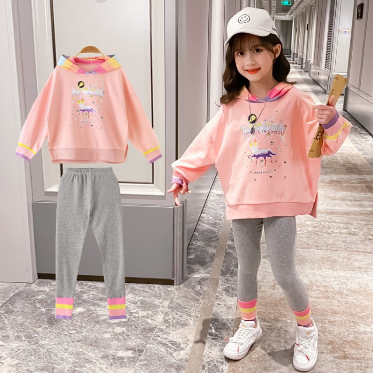 2020 new spring and autumn girls' Rainbow horse suit