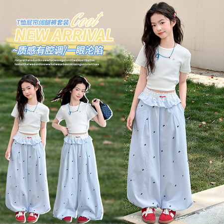 爱贝拉&爱贝拉&26017款T恤刺绣蝴蝶结花边裤套装