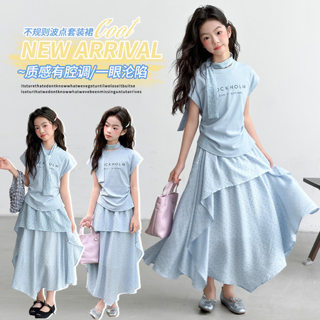 爱贝拉&爱贝拉&26018款短袖丝带波点裙套装
