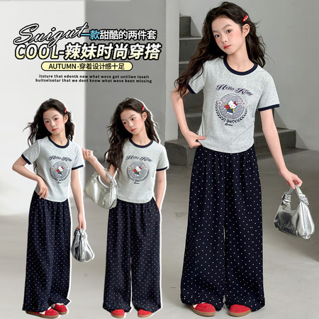 爱贝拉&爱贝拉&26016款kt猫短袖波点裤套装