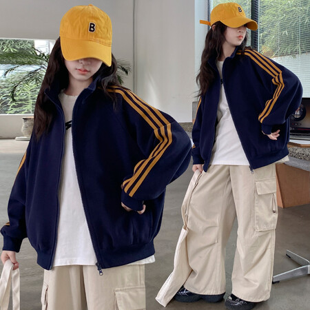 安萌童装&安萌童装&撞色织带拉链外套2439
