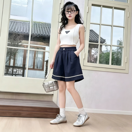 潮童秀&潮童秀&ctx-2601撒银仿牛仔短裤