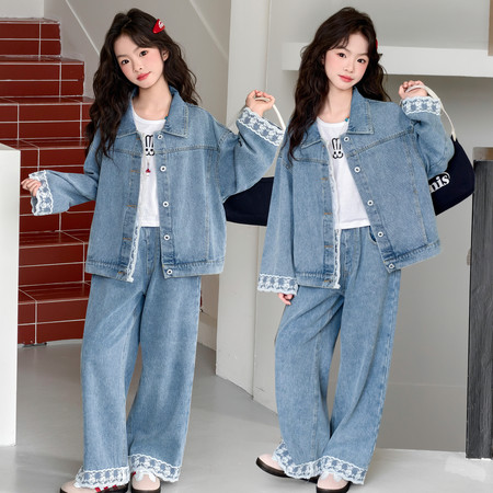 潮衣汇&潮衣汇&2603款牛仔花边套装