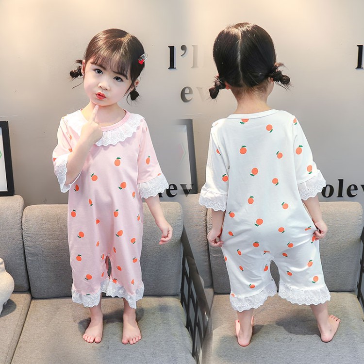 Orange LACE SHORT SLEEVE creeper pajamas