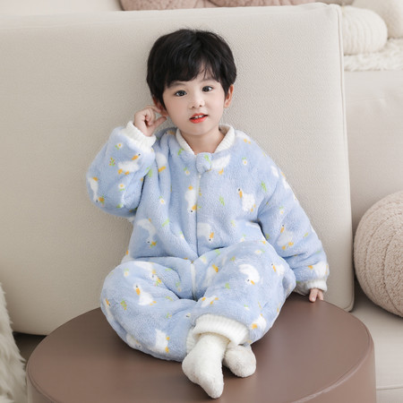 遇见兔&遇见兔&A253法兰绒大鹅双层加厚连体衣男童图