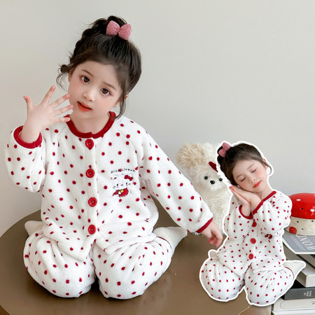 遇见兔&遇见兔&D3155法兰绒圆点开衫KT猫套装