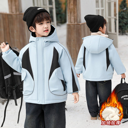 贝贝王子&贝贝王子&2559款男童反光条拼色兔毛派克服