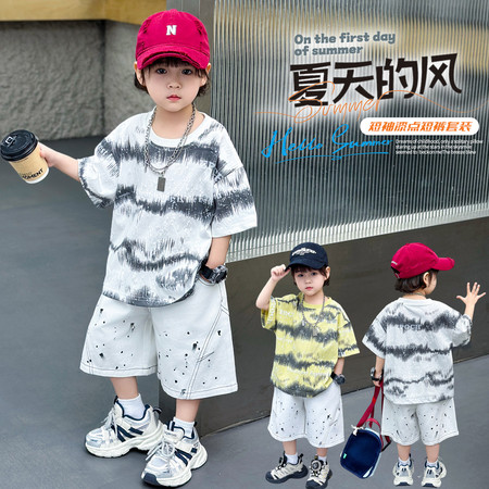 贝贝王子&贝贝王子&26015男童满印抛花夏款套装
