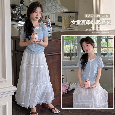 梦溪小镇&梦溪小镇&2626花边短袖假两件半裙套装