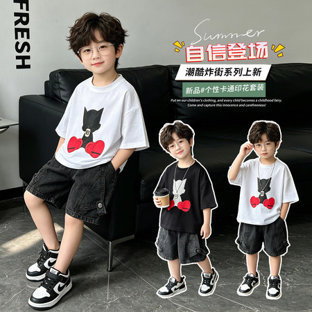 左格潮童&左格潮童&卡通短袖牛仔套装