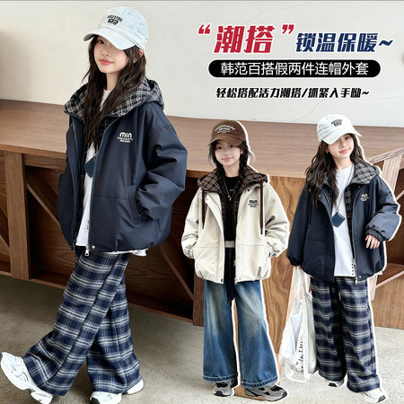 一颗柠檬&一颗柠檬&YKNM82550刺绣假俩件夹棉格子外套