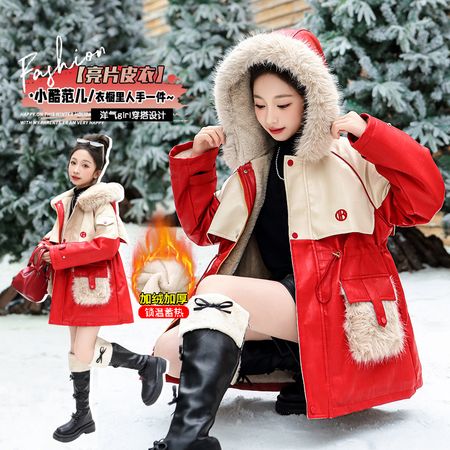 萌呆呆&萌呆呆&2428连帽加绒加厚皮衣派克服