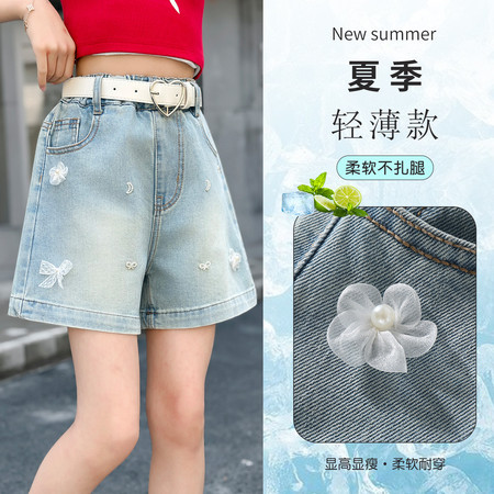 欢喜家&欢喜家&2618蝴蝶结牛仔短裤