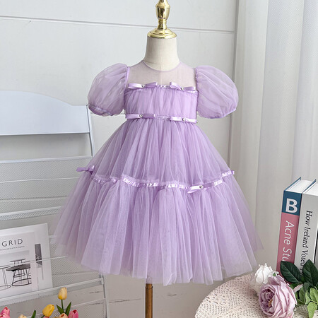 夕贝熊&8023款紫色织带蓬蓬裙