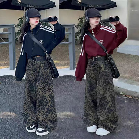 逸豪潮童&逸豪潮童&YH加绒加厚豹纹裤卫衣套装