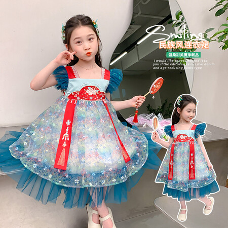 金日星&X240010清新民族风刺绣汉服连衣裙