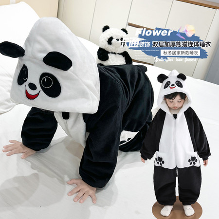 蜜果童装&蜜果童装&熊猫双层夹棉加厚连体爬爬服