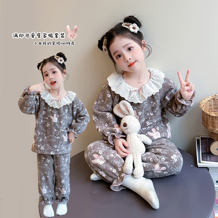蜜果童装&蜜果童装&26176咖色兔子花边领套装