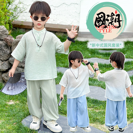 小潮童&小潮童&2553款纯色新中式套装模特