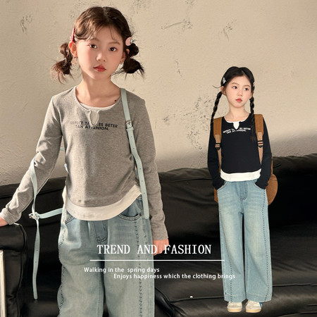 一米阳光服饰【原七颗糖】&一米阳光服饰【原七颗糖】&5029-5011-假两长袖T恤组合套装