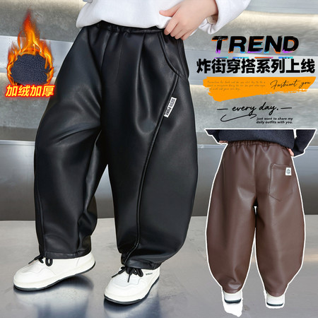 馨瑶贝贝童装&馨瑶贝贝童装&拼接加绒加厚皮裤