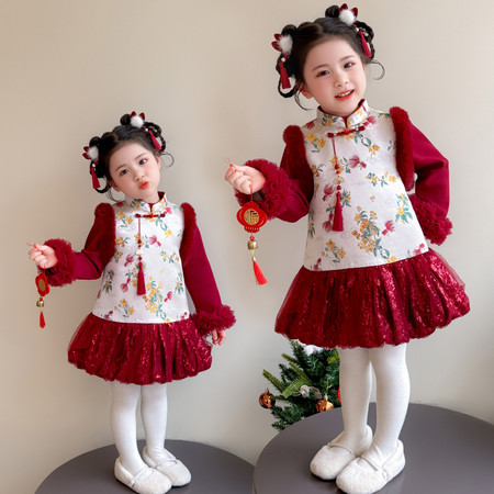 语妮童布&语妮童布&亮片旗袍年服两件套