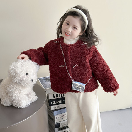 益众乐童装&益众乐童装&蝴蝶结毛毛衣外套