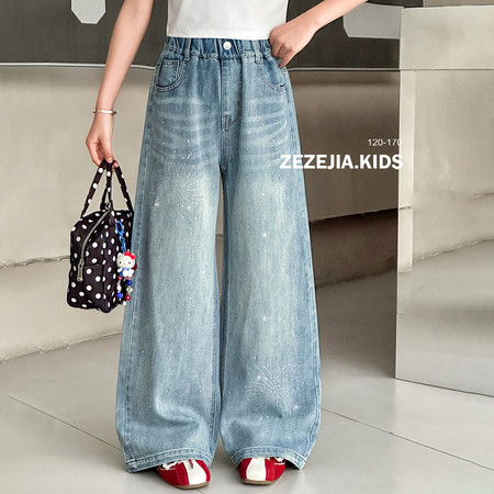 泽泽家&泽泽家&2606烟花烫钻牛仔裤直筒裤