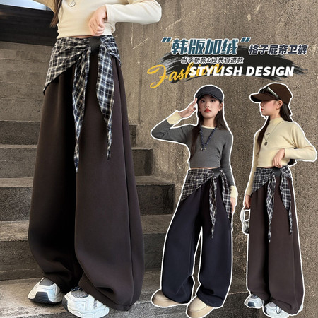 霖霖日记童装&霖霖日记童装&格子屁帘加绒卫裤