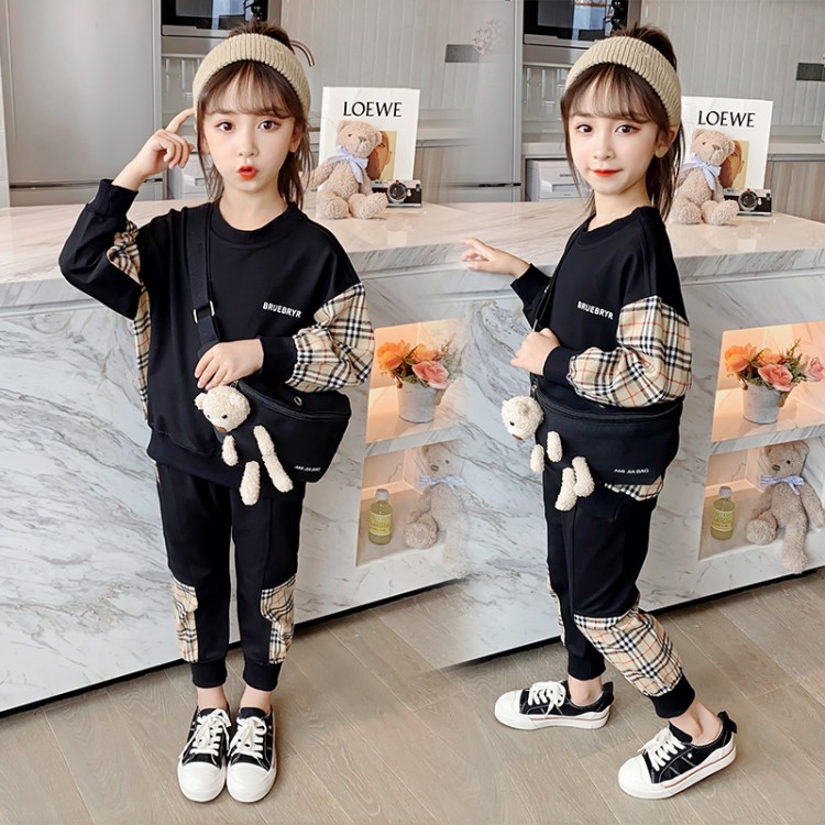 2020 new spring and autumn girls' Plaid suit