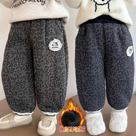 嘻哈乐&嘻哈乐&花边豹纹加厚羊驼绒长裤
