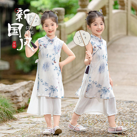 福娃娃&福娃娃&女童墨竹碟舞旗袍2063款