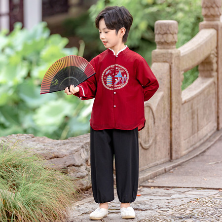 福娃娃&福娃娃&男童汉服唐装套装山水楼阁