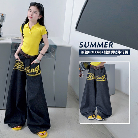 麦咖&麦咖&Mk-TZ8045冰丝短袖刺绣烫钻牛仔裤