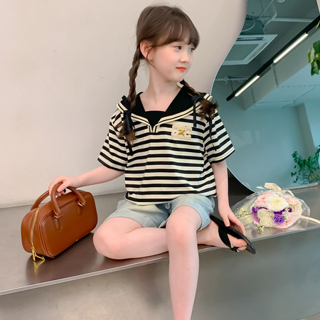 三毛网供&三毛网供&240602学院风条纹T恤