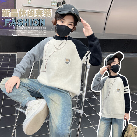 尼西米毛衣（原恩乐制衣）&尼西米毛衣（原恩乐制衣）&XZJQ039小熊刺绣毛衣牛仔裤套装