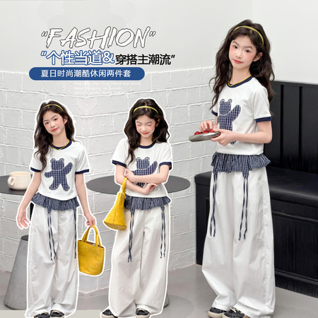 悦贝兔&悦贝兔&9158小熊烫钻短袖工装裤两件套