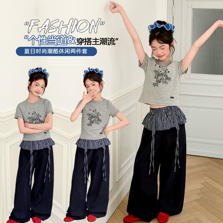 悦贝兔&悦贝兔&9157斑马短袖工装裤两件套