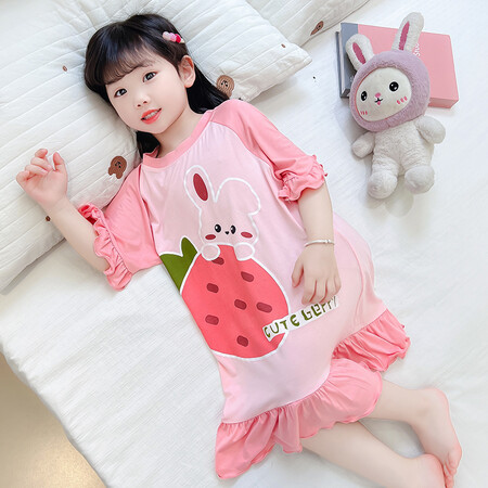 哆啦萌宝&L050莫代尔草莓兔拼色睡裙