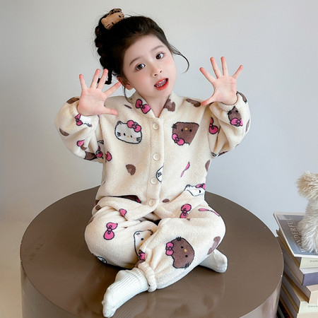 哆啦萌宝&哆啦萌宝&25097雪粒绒豹纹猫开衫套装