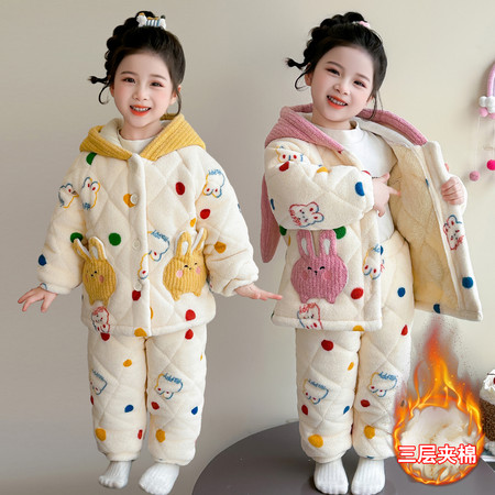 哆啦萌宝&哆啦萌宝&25099雪粒绒彩点兔三层夹棉套装