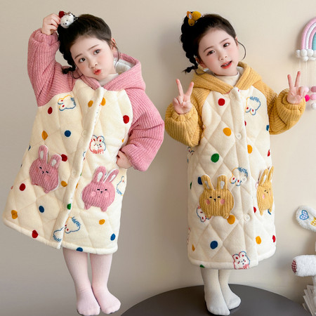 哆啦萌宝&哆啦萌宝&25101彩点兔三层夹棉睡袍
