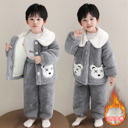 哆啦萌宝&哆啦萌宝&25102雪肤绒翻领三层夹棉开衫套装