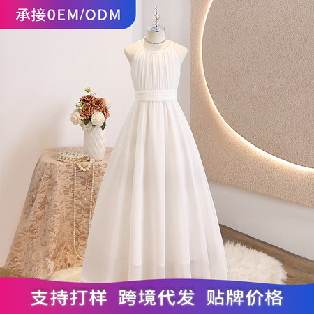 萱微妮&萱微妮&XY24054礼服长裙挂脖花童演出服