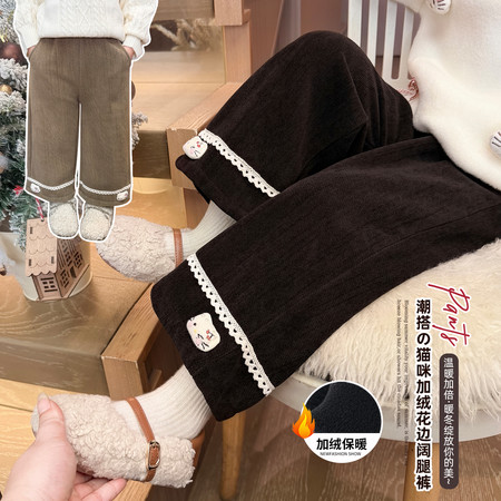 小粉象&小粉象&竖条工艺裤子加绒